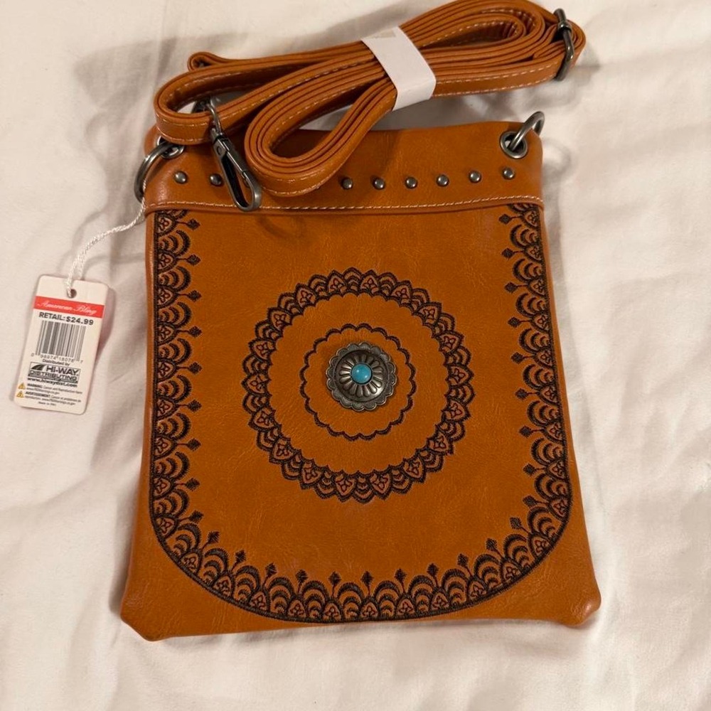 American Bling brown leather crossbody